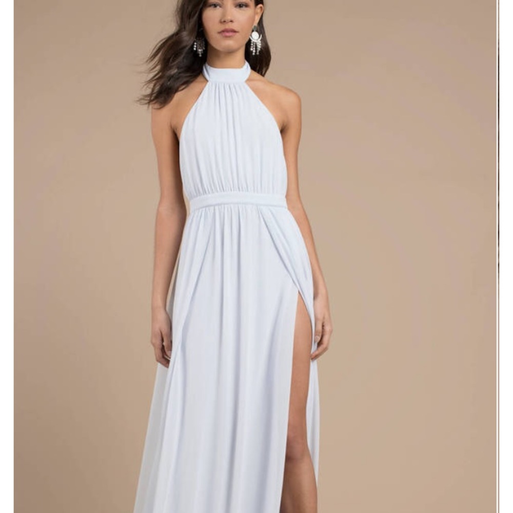Tara light blue halter maxi dress